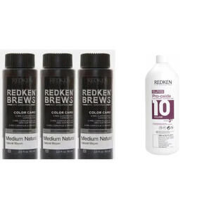 3x Redken Brews Medium Natural Color Camo w/ Pro-Oxide Developer Vol. 10 Combo